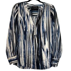 Jones‎ New York Size Small Pullover Blue White Black Blouse Long Sleeve V Neck